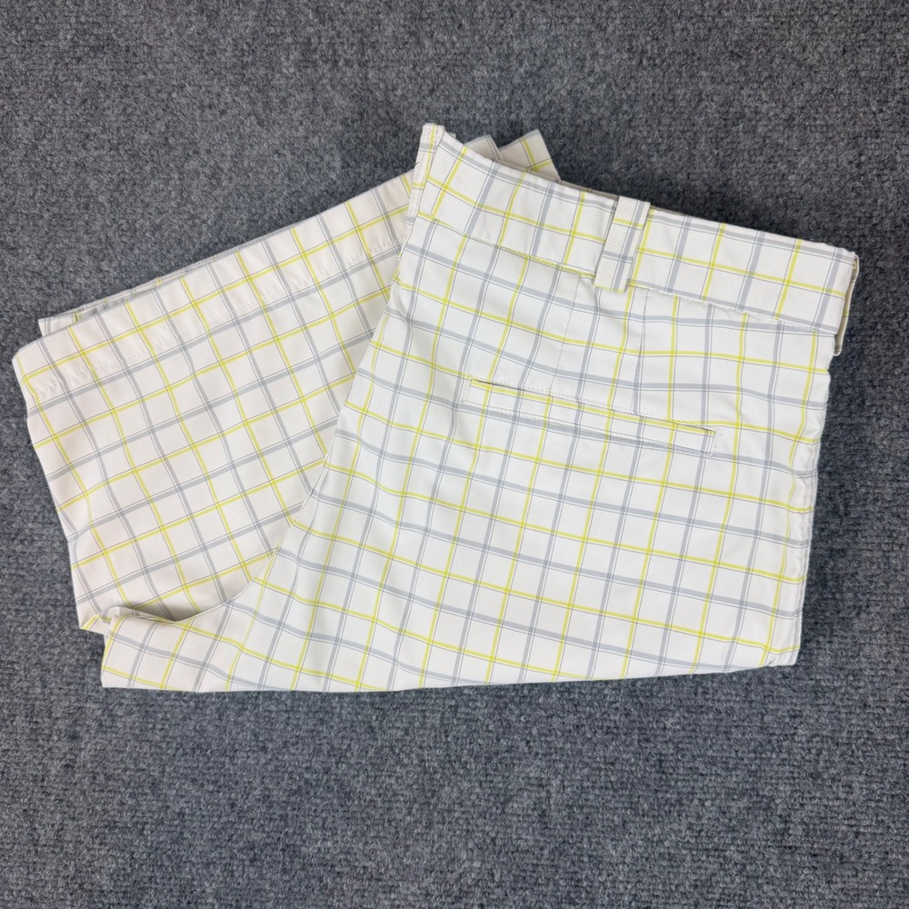 Nike Golf Mens 36 Plaid Shorts White Grey Yellow Performance Stretch